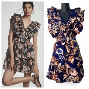Anthropologie Navy Floral Ruffle A-Line Mini Dress Size L NWT $178